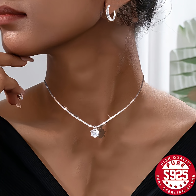 Moissanite Necklace and Earrings Set for Women with Sparkling Sand Design